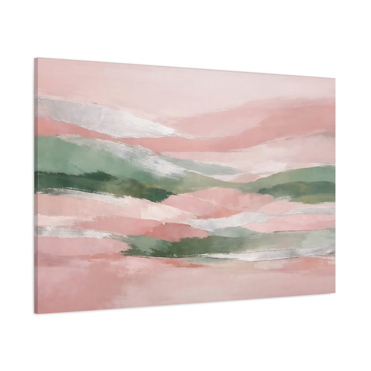 Main Mockup. Nature Abstract Landscape Pink Green Silver shown as stretched canvas wall art