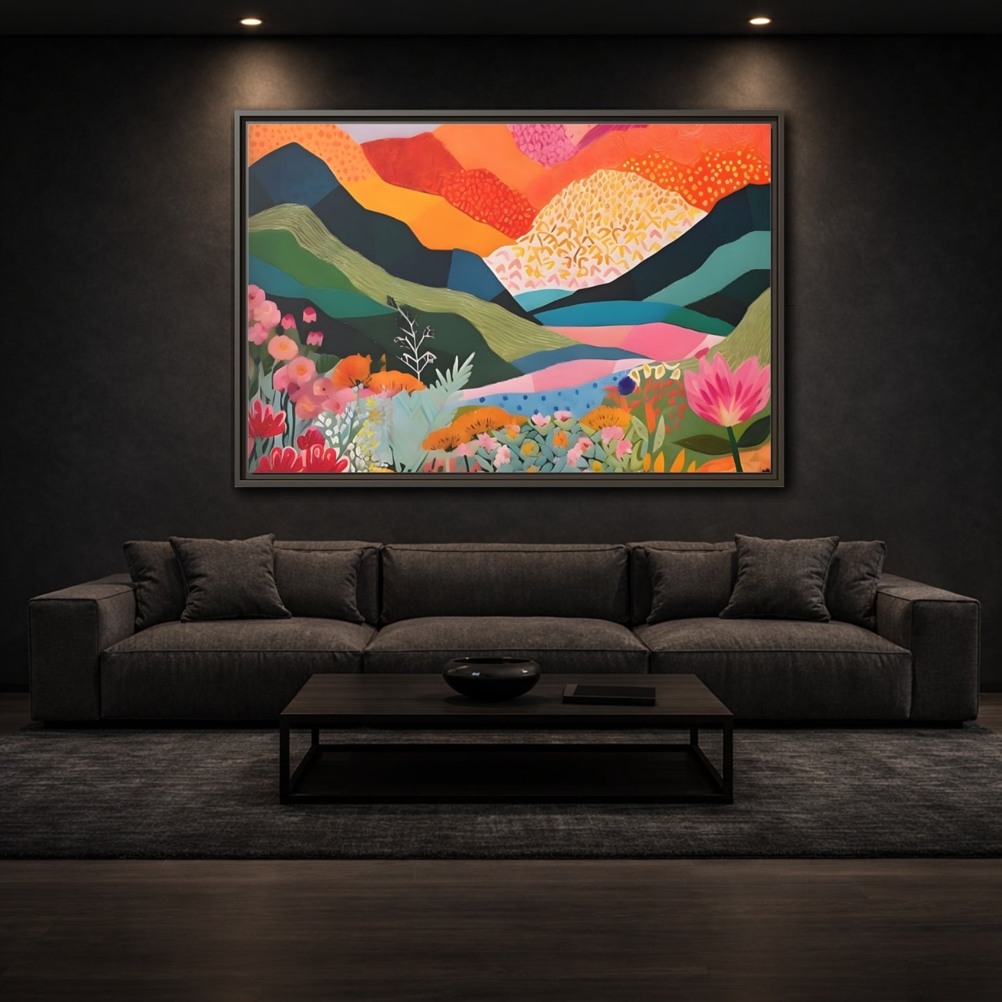 Mockup 2. Nature Abstract Landscape Vibrant Abstract Landscape shown as stretched canvas wall art