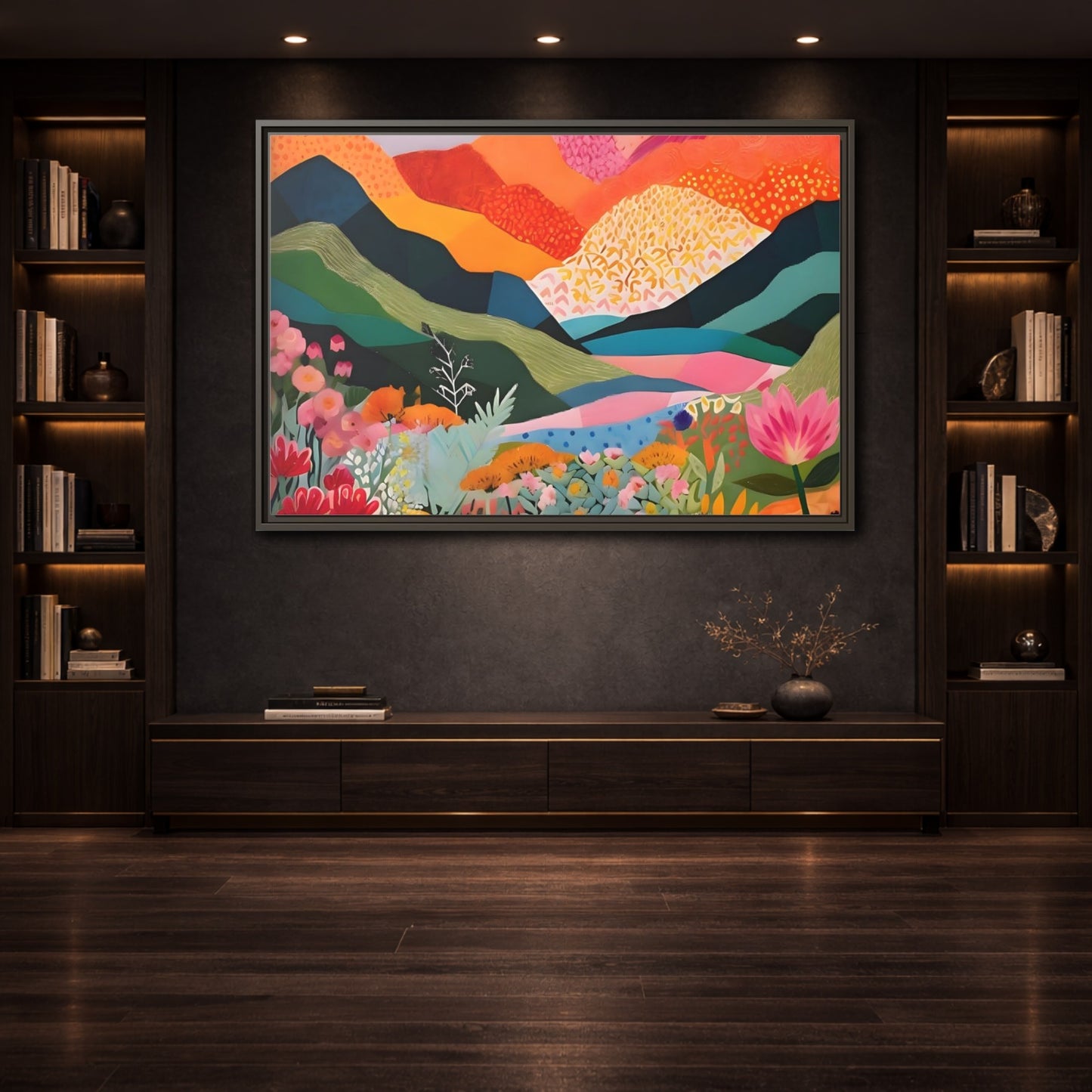 Mockup 3. Nature Abstract Landscape Vibrant Abstract Landscape shown as stretched canvas wall art