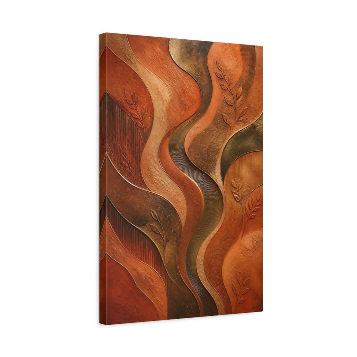 Nature Abstract Leaves Orange Brown Canvas Print – Textured Decor for Living Room, Above Console Table - YesArtYes
