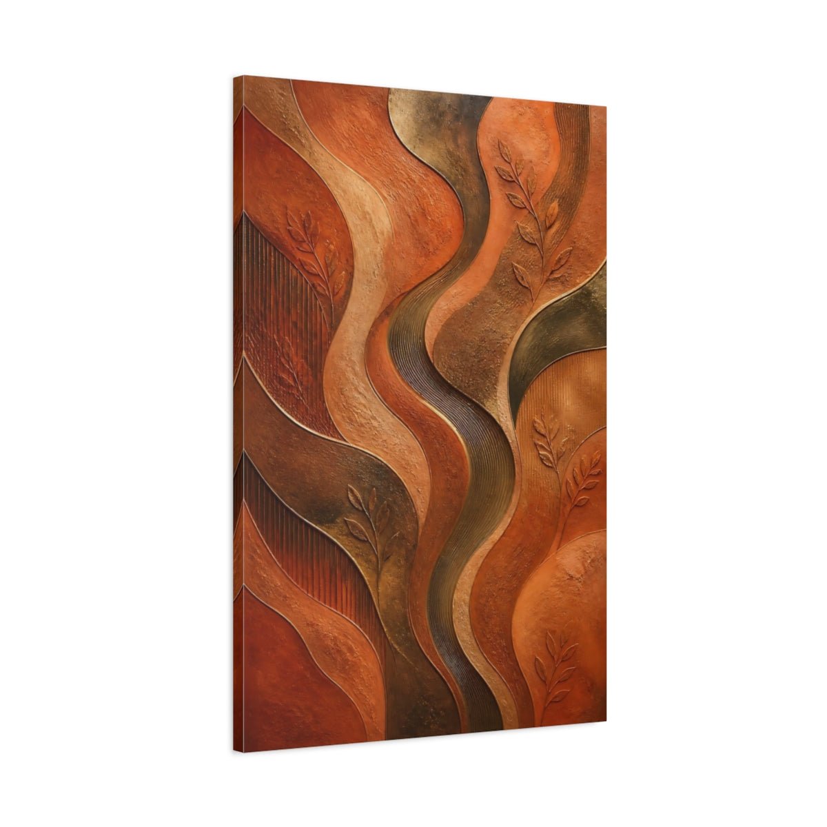 Nature Abstract Leaves Orange Brown Canvas Print – Textured Decor for Living Room, Above Console Table - YesArtYes