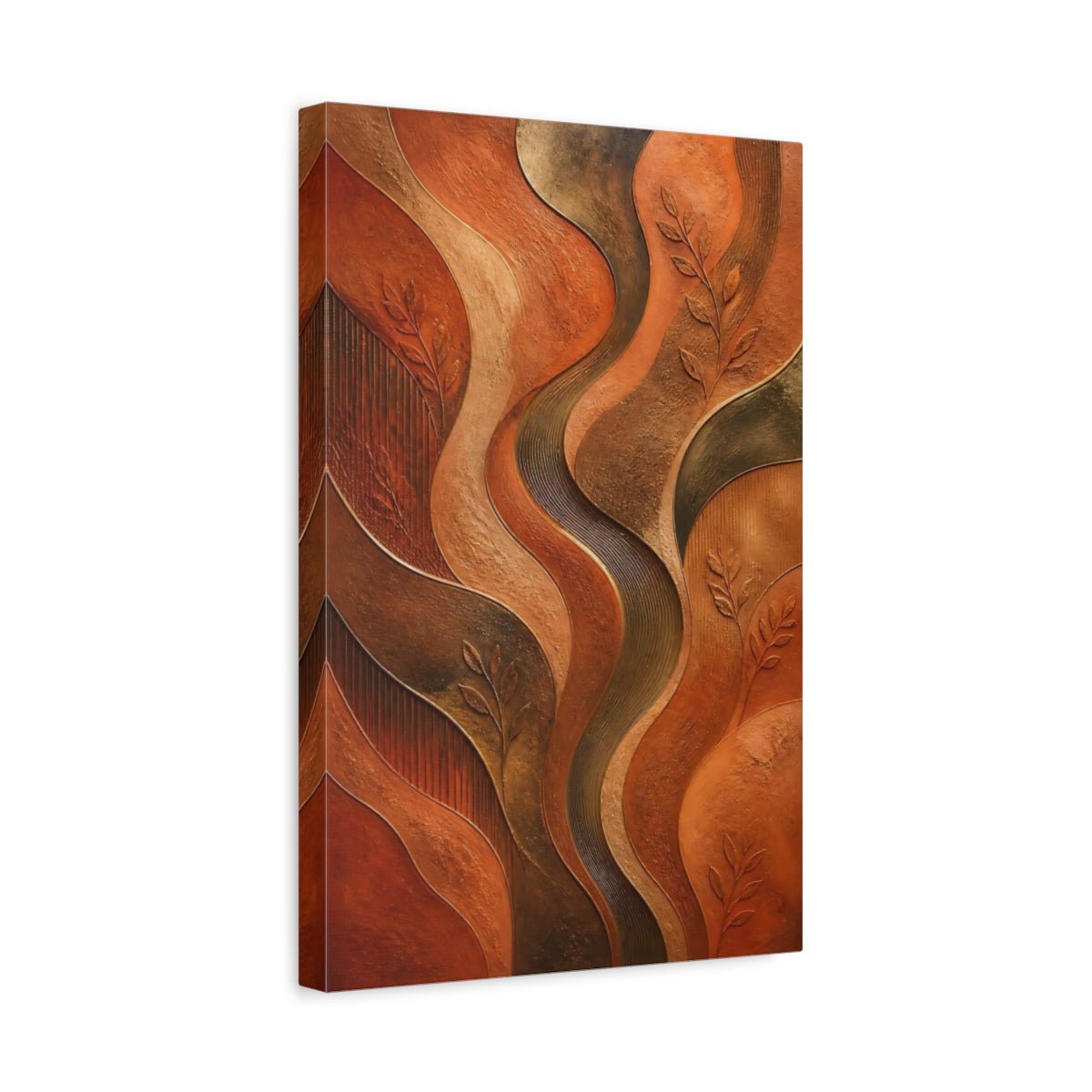 Nature Abstract Leaves Orange Brown Canvas Print – Textured Decor for Living Room, Above Console Table - YesArtYes
