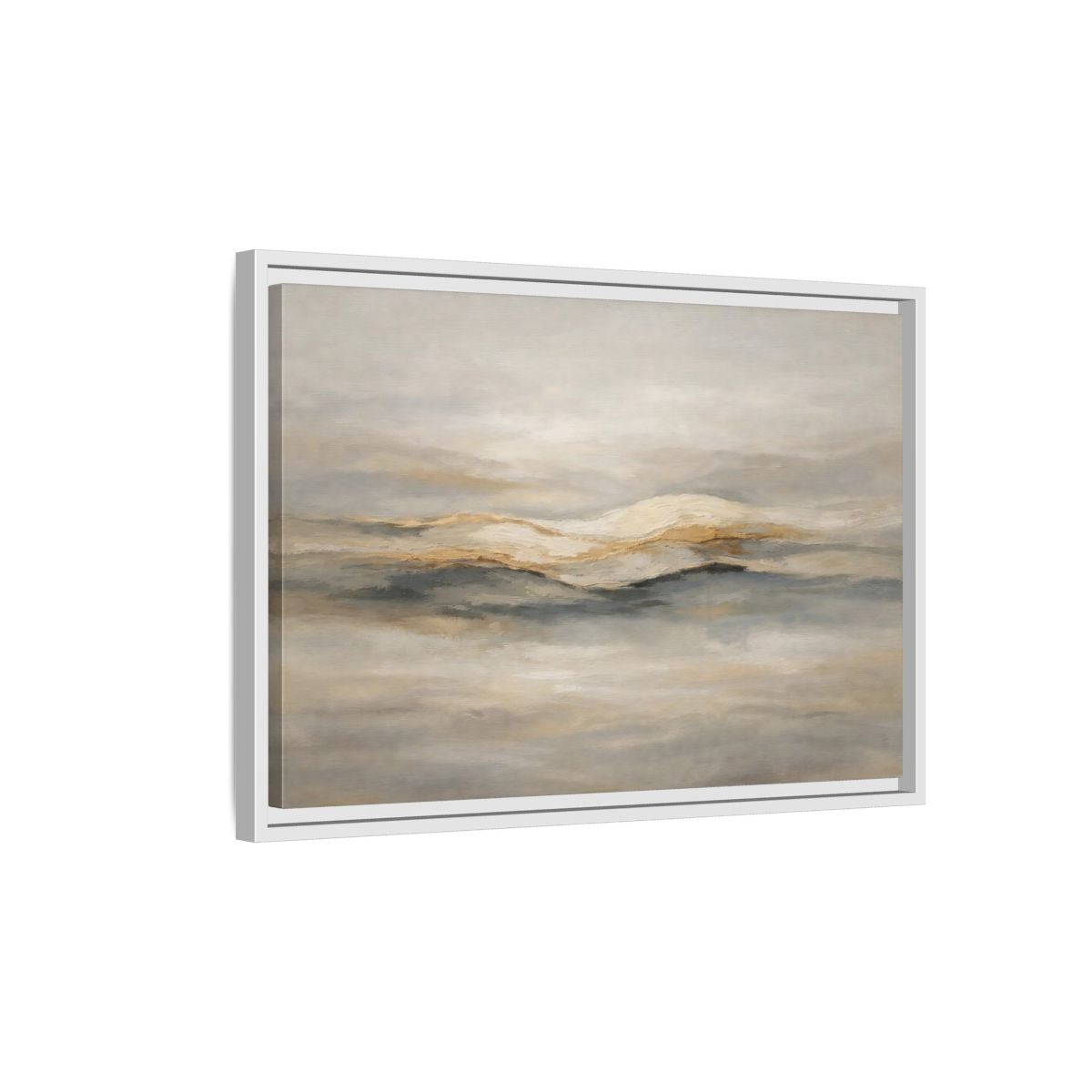 Side Mockup 1. Nature Abstract Mountains Beige Grey Gold shown as stretched canvas wall art