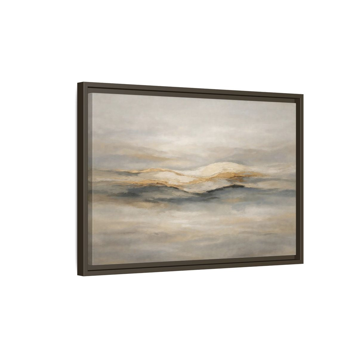 Side Mockup 2. Nature Abstract Mountains Beige Grey Gold shown as stretched canvas wall art