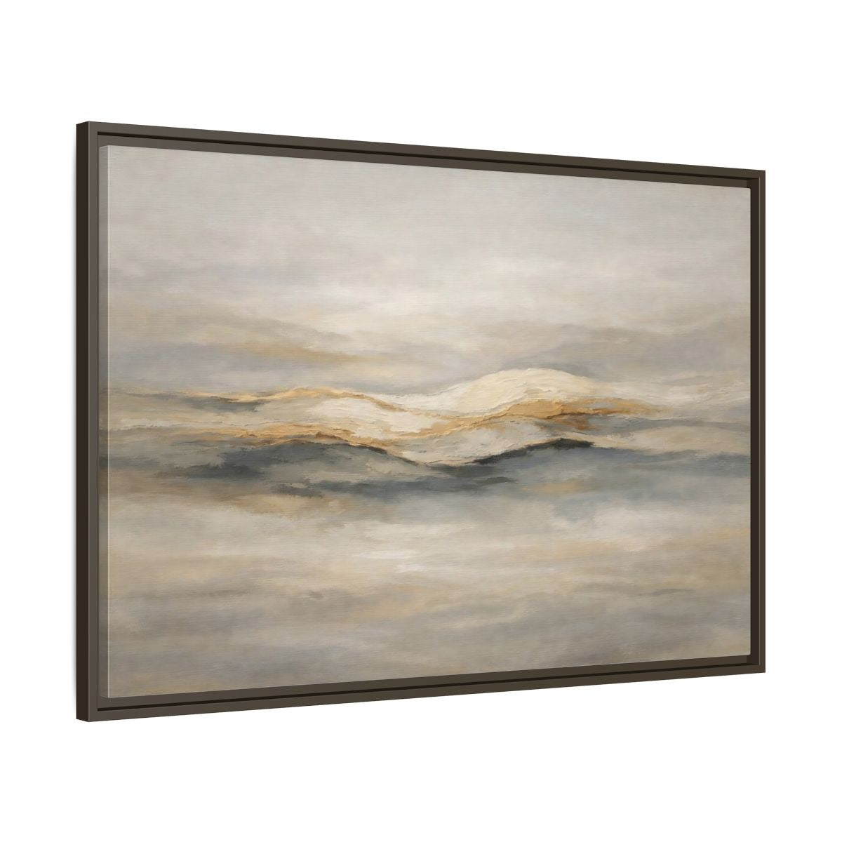 Side Mockup 9. Nature Abstract Mountains Beige Grey Gold shown as stretched canvas wall art
