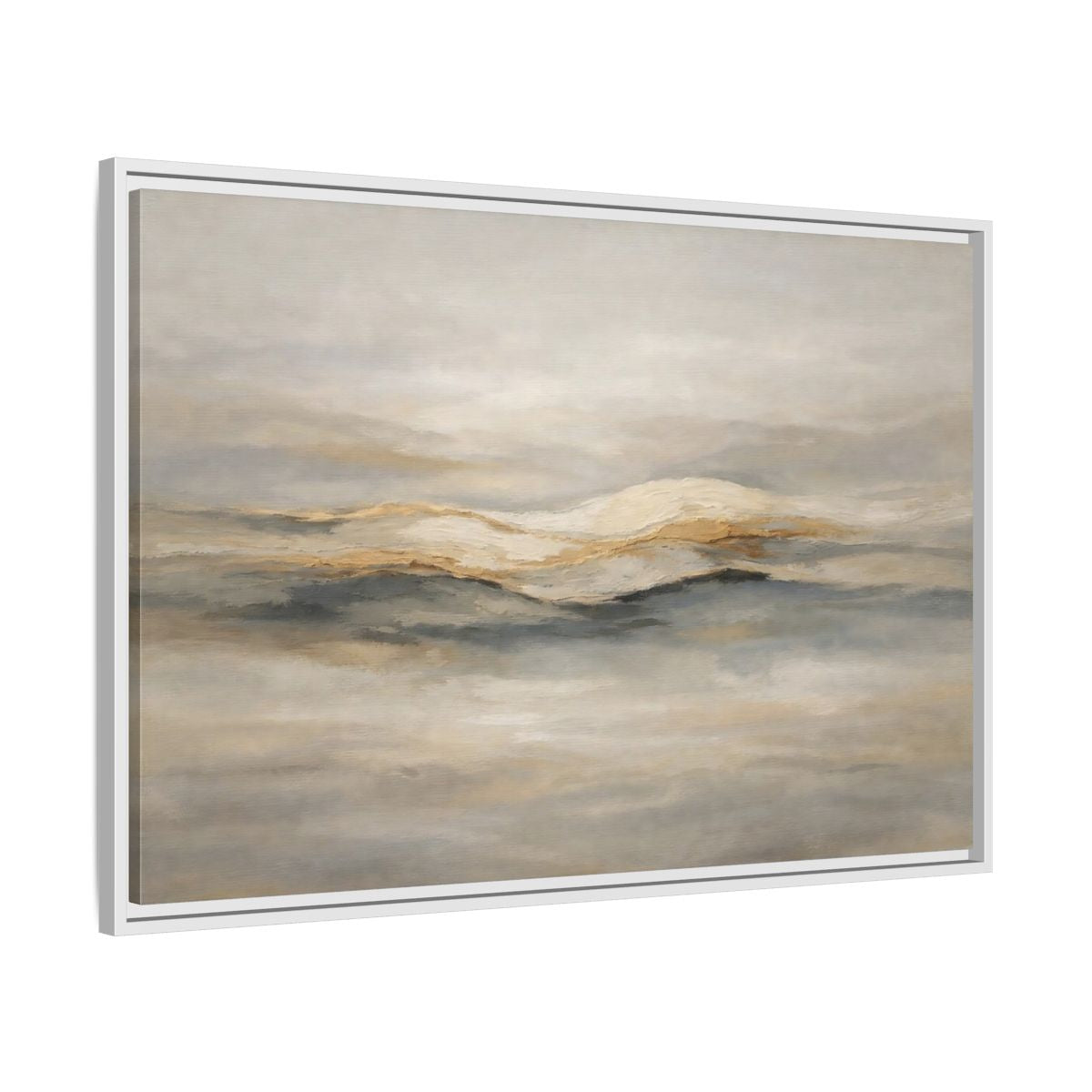 Side Mockup 8. Nature Abstract Mountains Beige Grey Gold shown as stretched canvas wall art