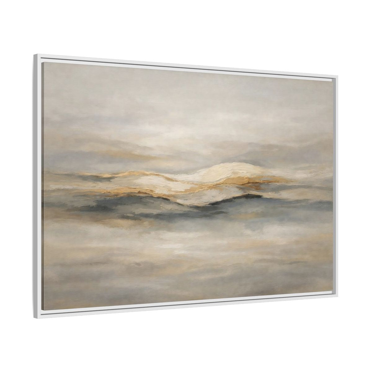 Side Mockup 7. Nature Abstract Mountains Beige Grey Gold shown as stretched canvas wall art