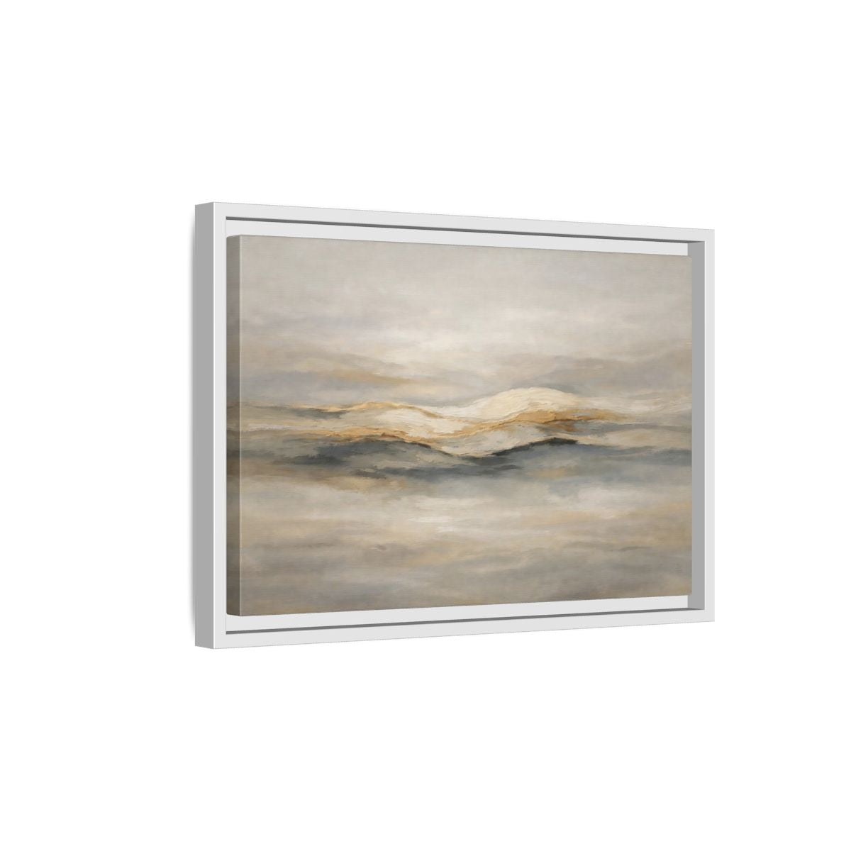 Side Mockup 4. Nature Abstract Mountains Beige Grey Gold shown as stretched canvas wall art