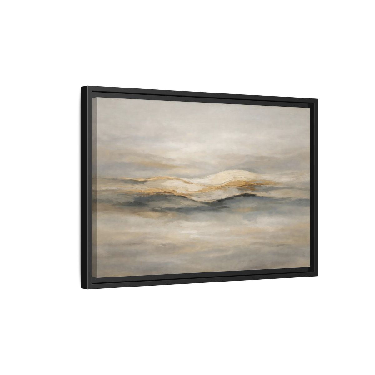 Side Mockup 3. Nature Abstract Mountains Beige Grey Gold shown as stretched canvas wall art