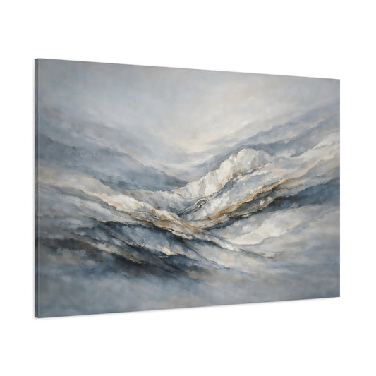 Main Mockup. Nature Abstract Mountains Blue Grey Brown shown as stretched canvas wall art