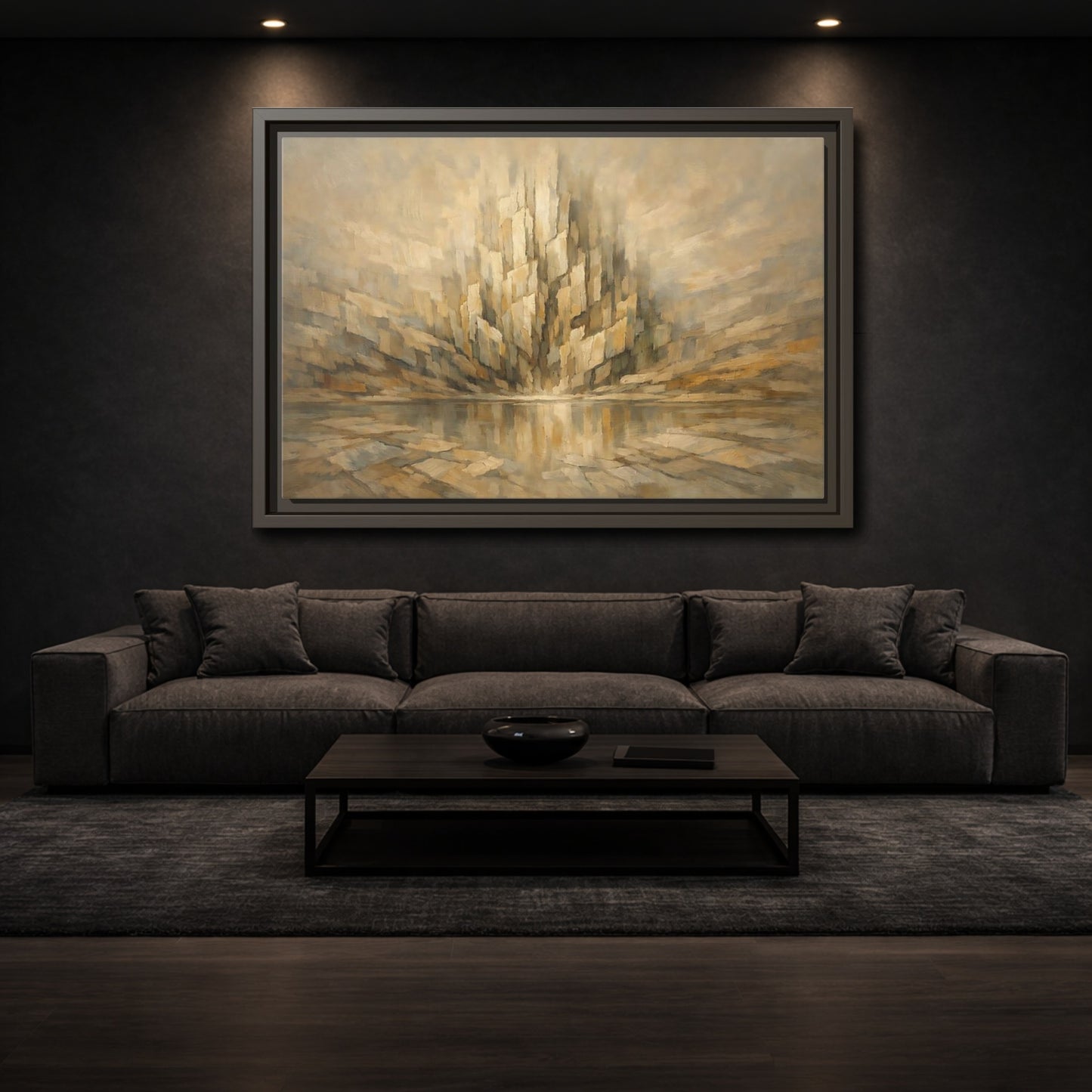 Mockup 2. Nature Abstract Mountains Brown Beige Abstract shown as stretched canvas wall art