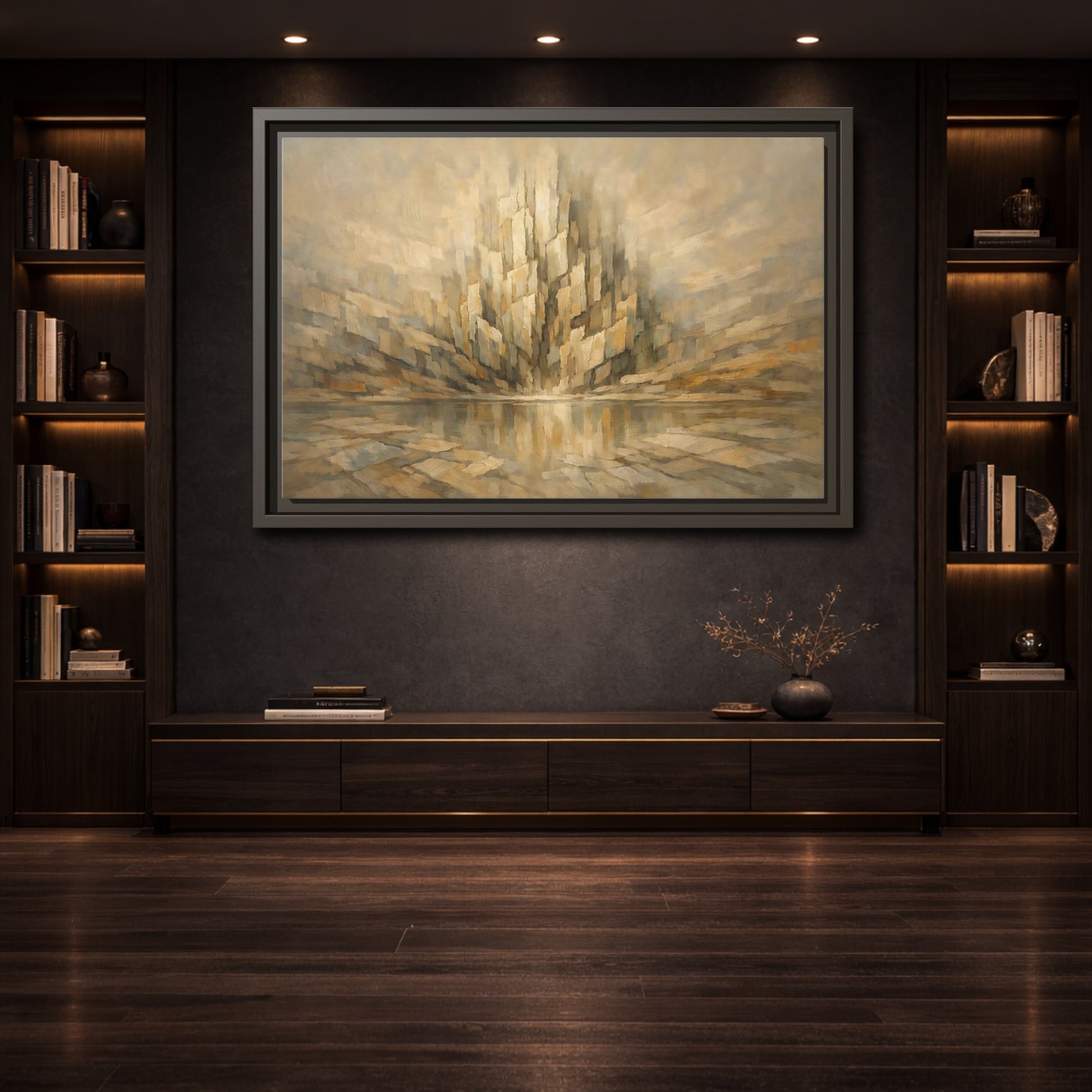 Mockup 3. Nature Abstract Mountains Brown Beige Abstract shown as stretched canvas wall art
