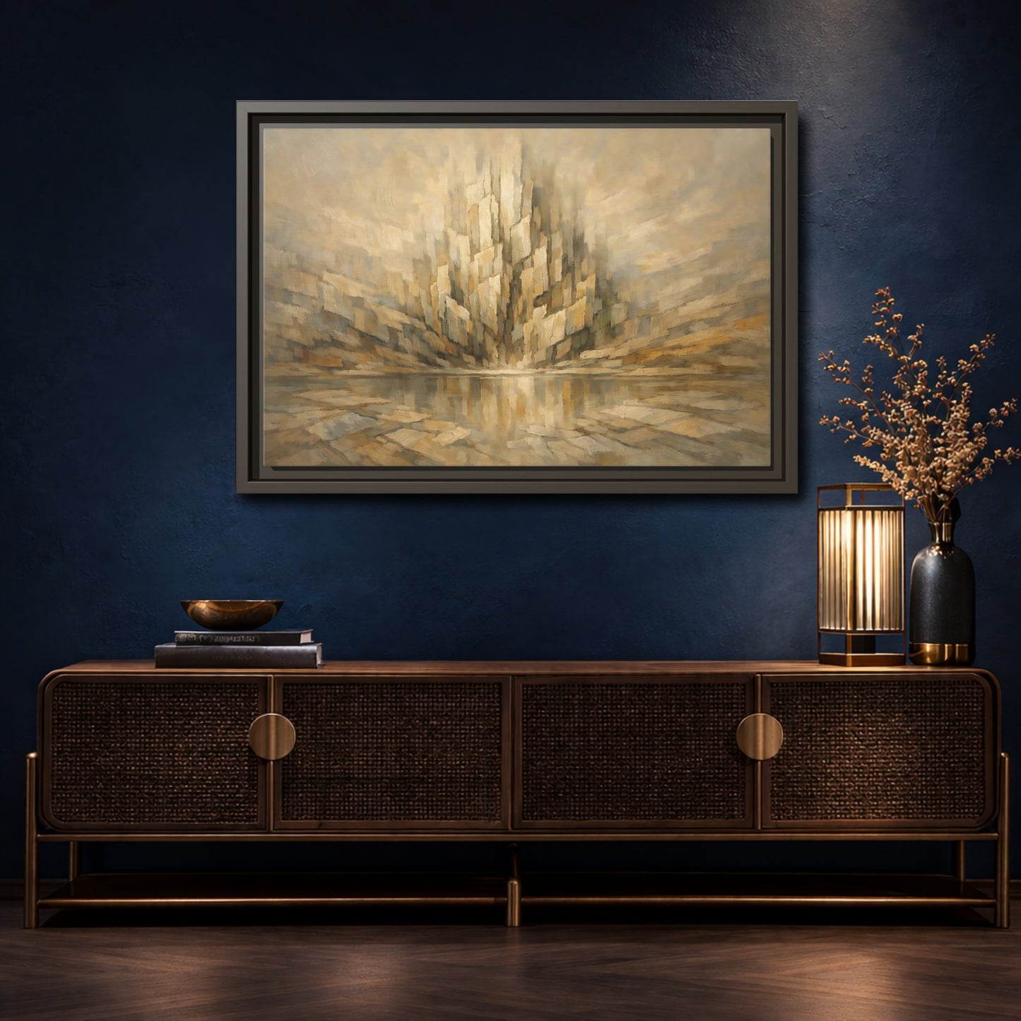 Mockup 4. Nature Abstract Mountains Brown Beige Abstract shown as stretched canvas wall art