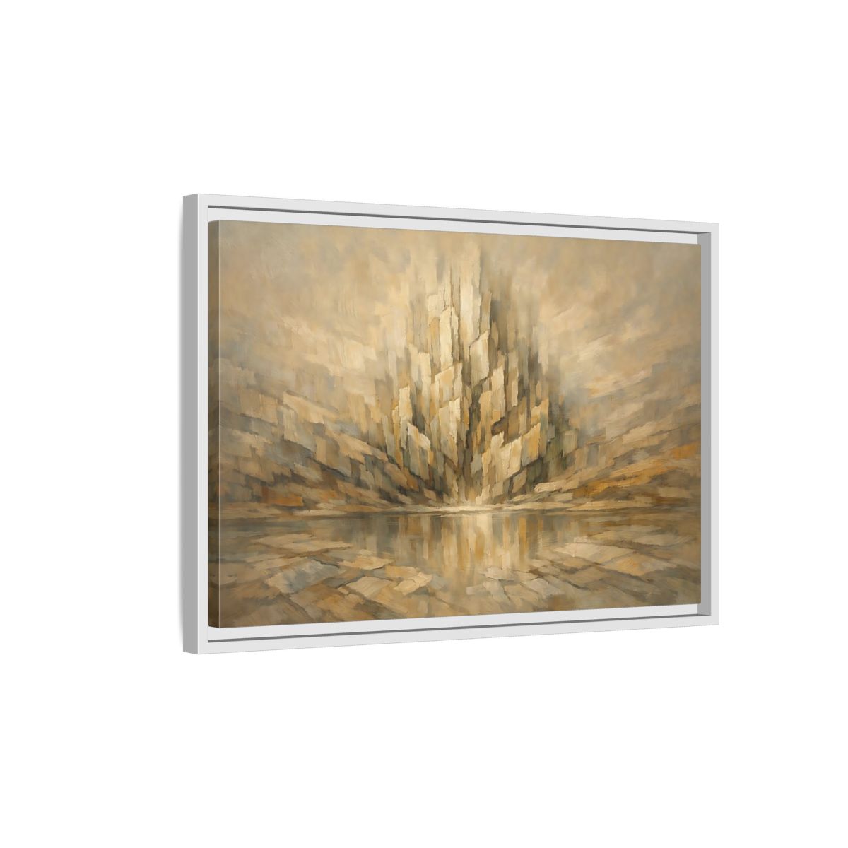 Side Mockup 1. Nature Abstract Mountains Brown Beige Abstract shown as stretched canvas wall art