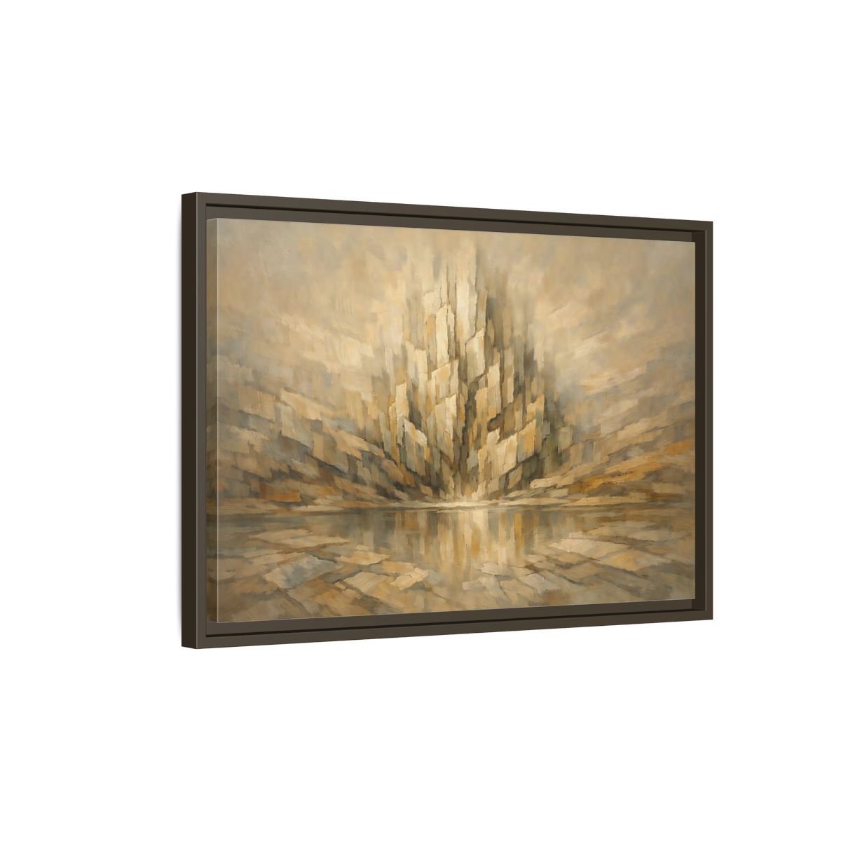 Side Mockup 2. Nature Abstract Mountains Brown Beige Abstract shown as stretched canvas wall art