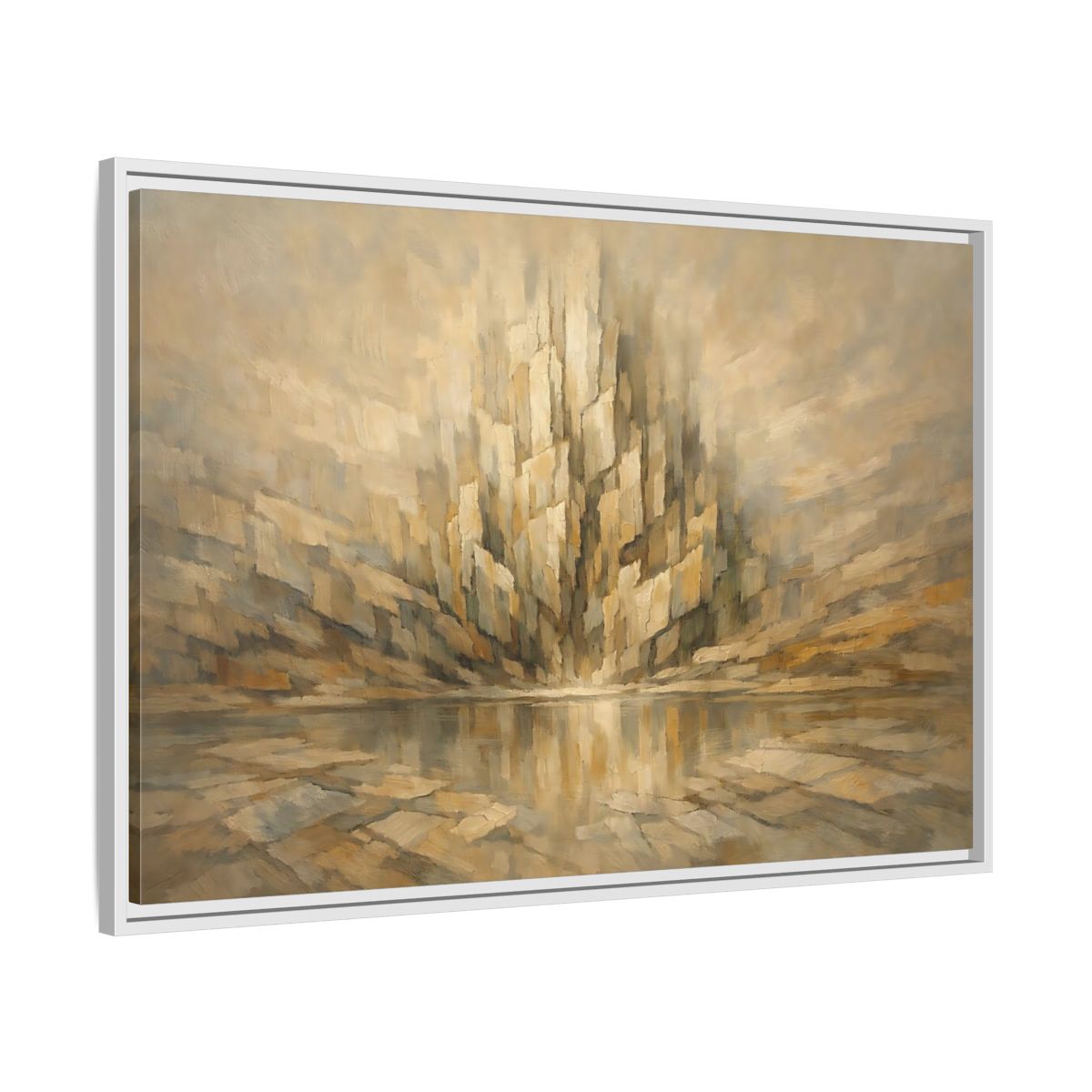 Side Mockup 8. Nature Abstract Mountains Brown Beige Abstract shown as stretched canvas wall art