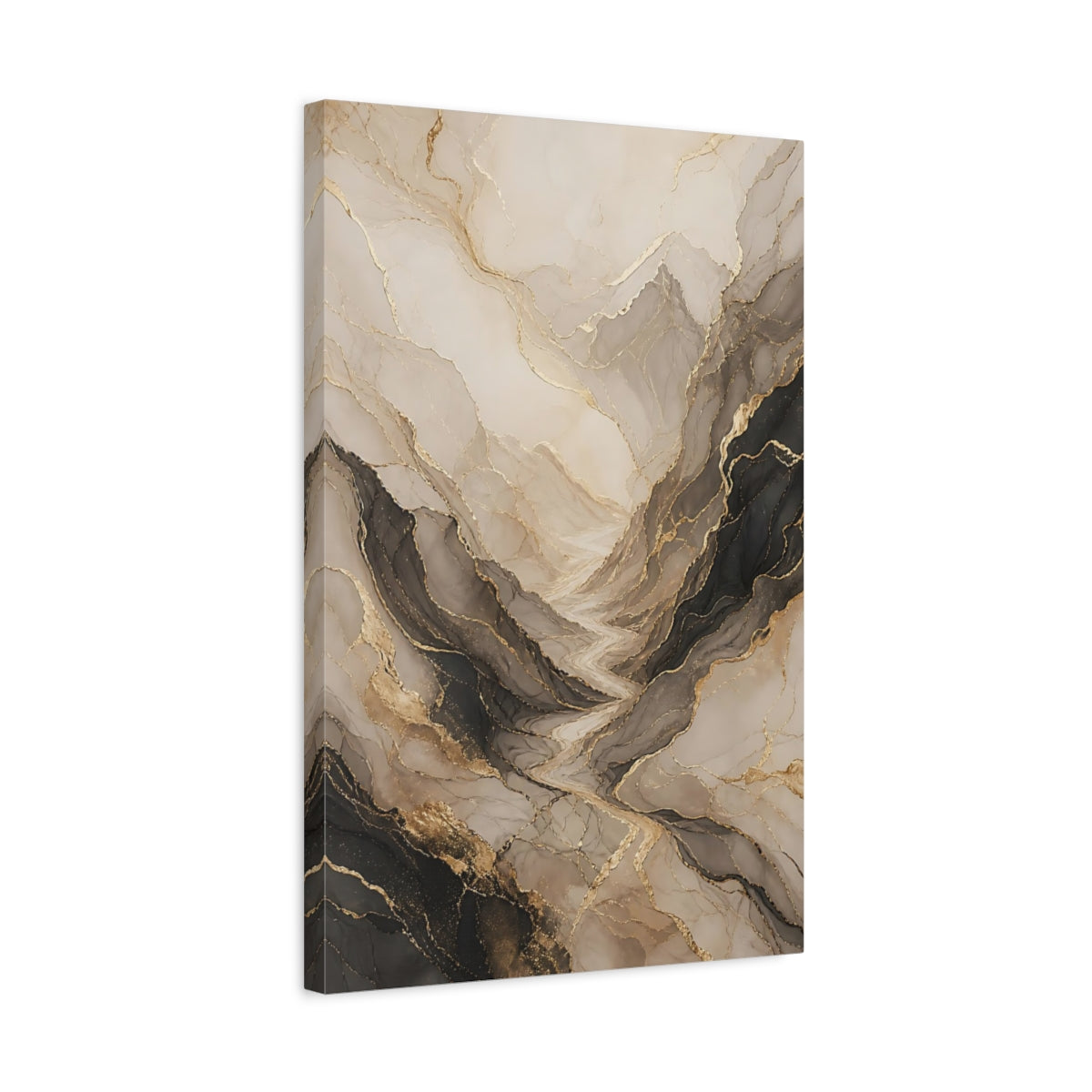Side Mockup 3. Nature Abstract Mountains Neutral Gold shown as stretched canvas wall art