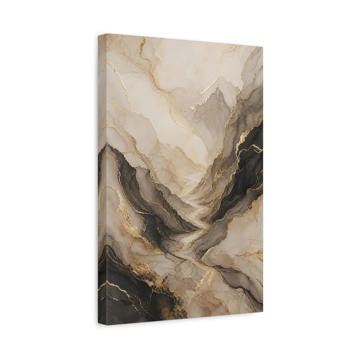 Side Mockup 4. Nature Abstract Mountains Neutral Gold shown as stretched canvas wall art