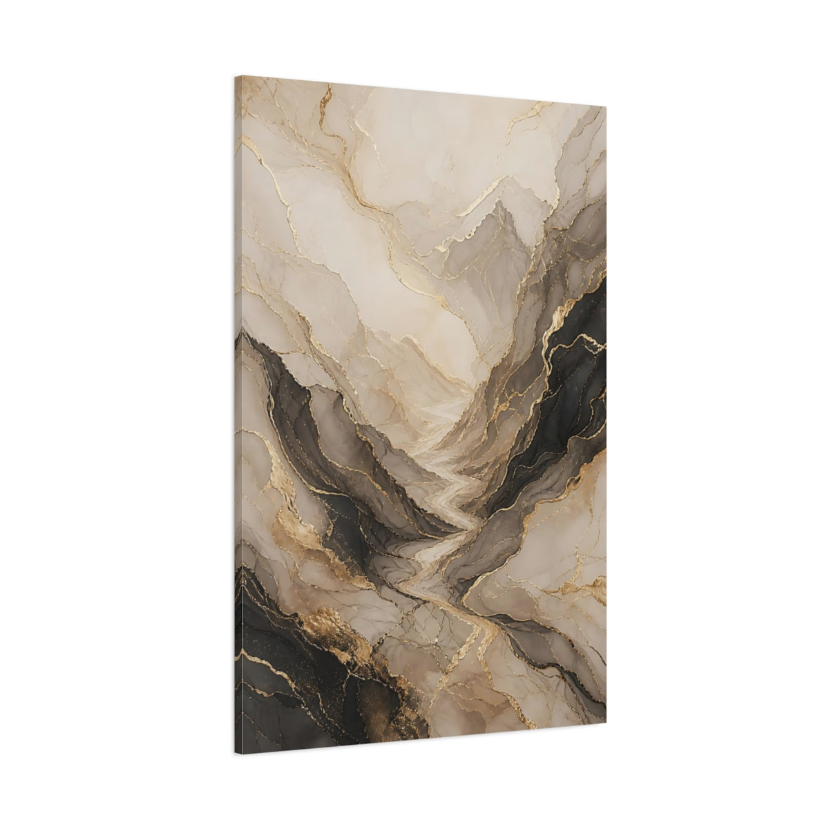 Side Mockup 1. Nature Abstract Mountains Neutral Gold shown as stretched canvas wall art