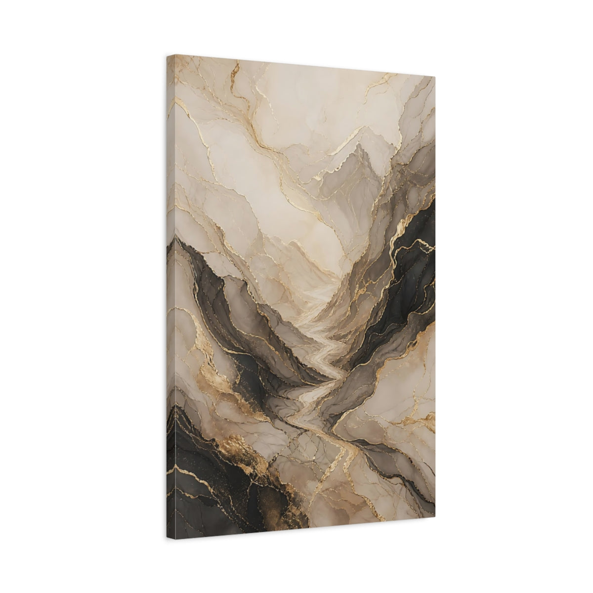 Side Mockup 2. Nature Abstract Mountains Neutral Gold shown as stretched canvas wall art