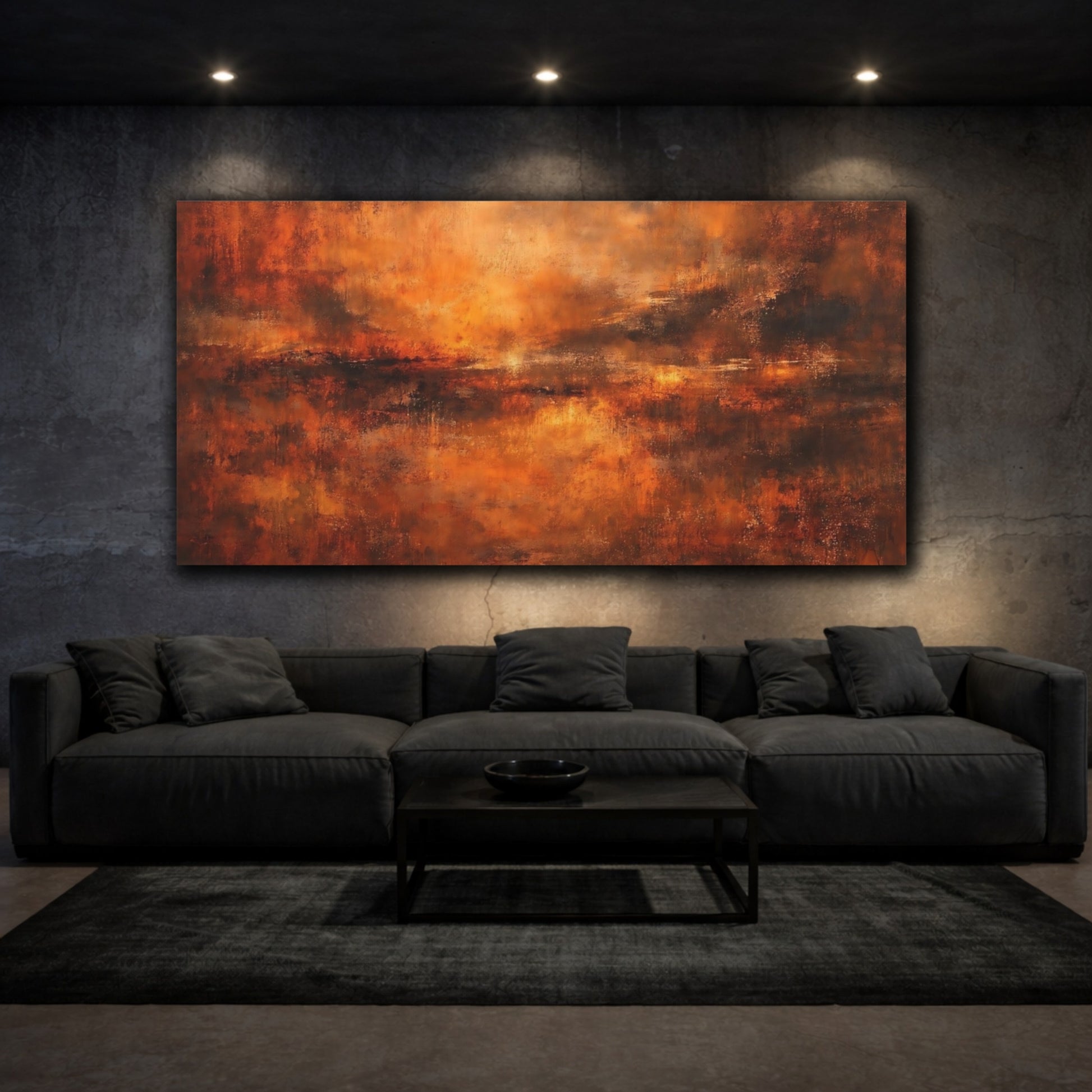 Mockup 2. Nature Abstract Seascape Orange Brown Abstract shown as stretched canvas wall art