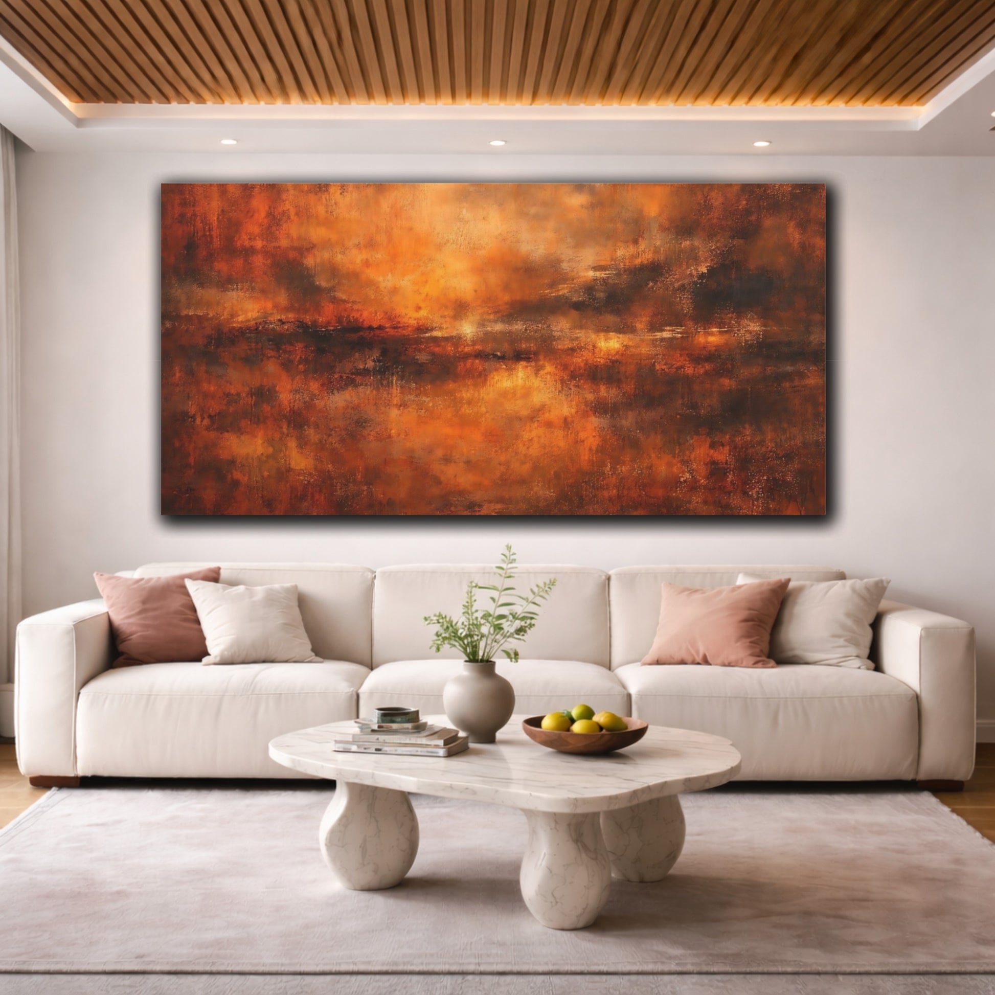 Mockup 3. Nature Abstract Seascape Orange Brown Abstract shown as stretched canvas wall art