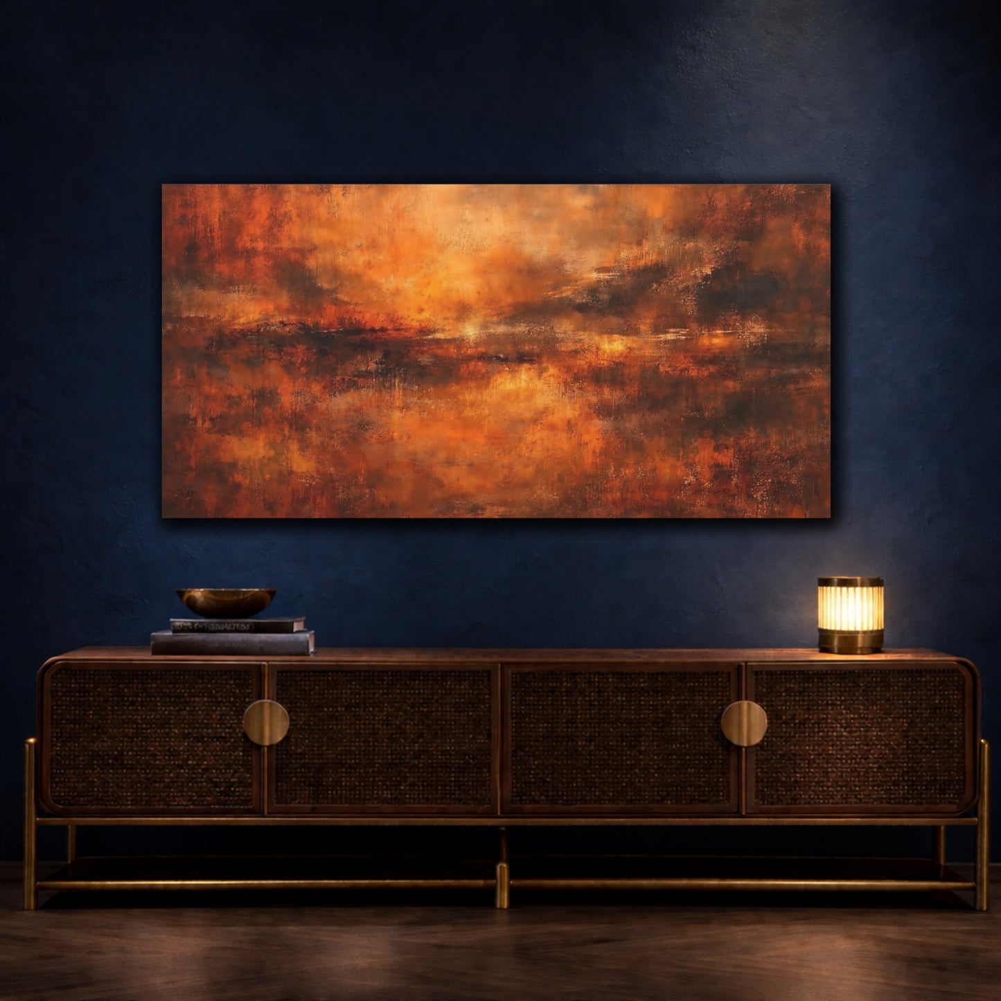 Mockup 4. Nature Abstract Seascape Orange Brown Abstract shown as stretched canvas wall art