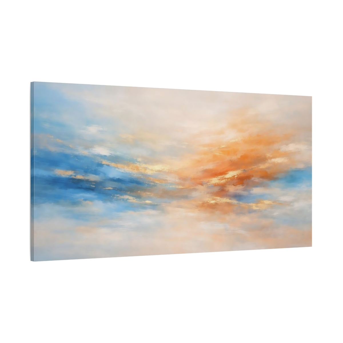 Main Mockup. Nature Abstract Sky Abstract Blue Orange Gold shown as stretched canvas wall art