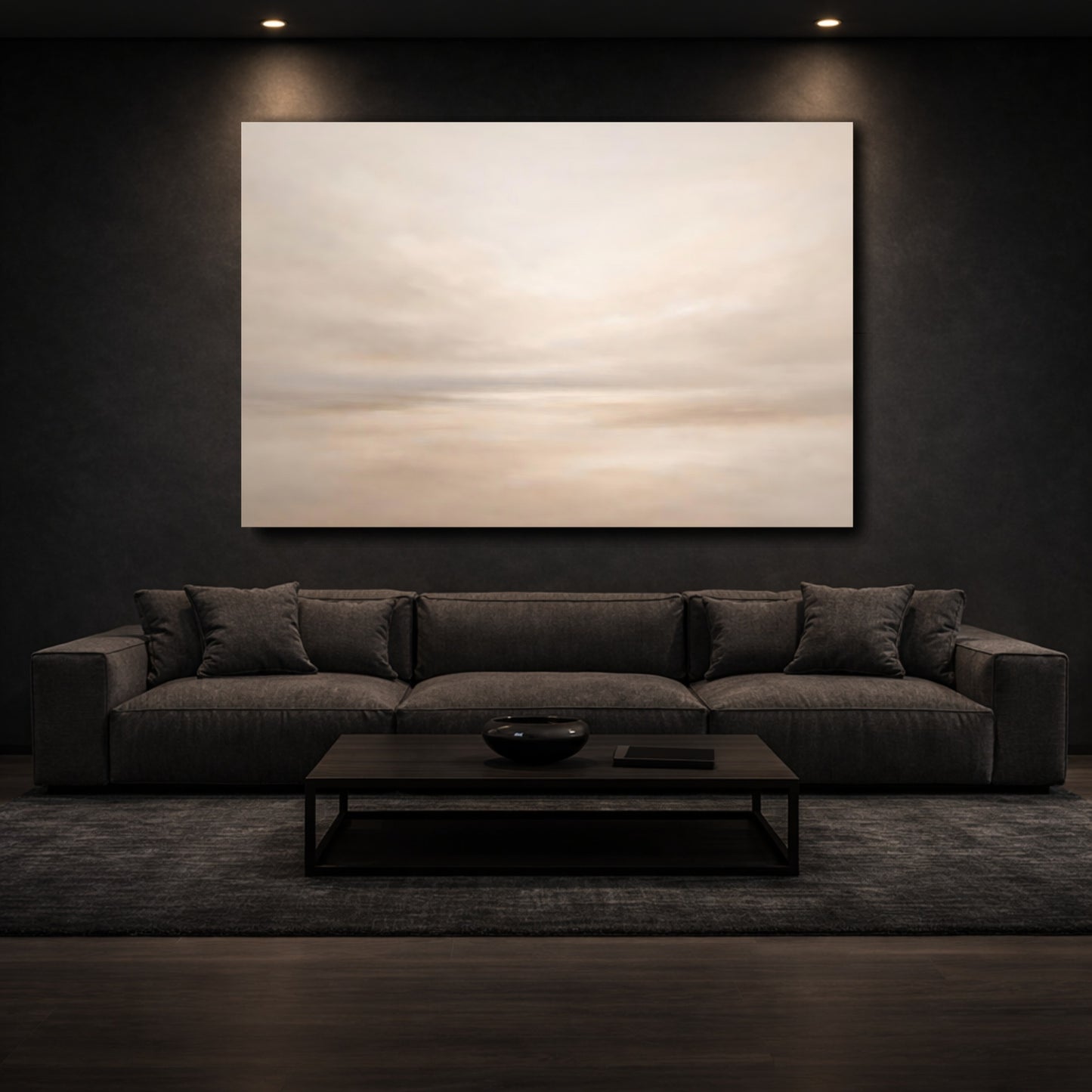 Mockup 2. Nature Abstract Sky Neutral Beige shown as stretched canvas wall art