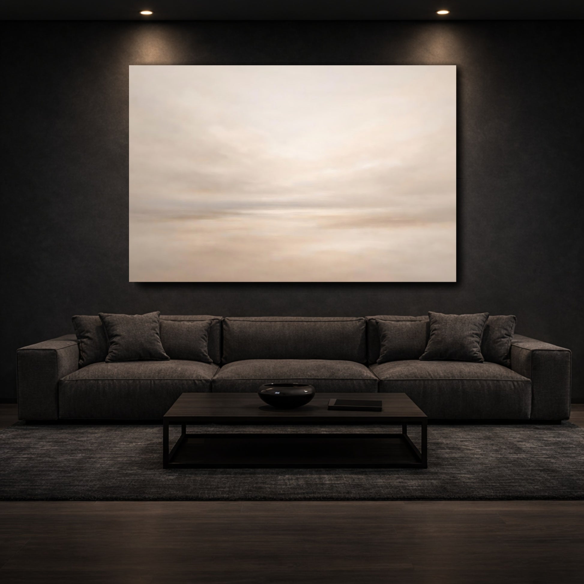 Mockup 2. Nature Abstract Sky Neutral Beige shown as stretched canvas wall art