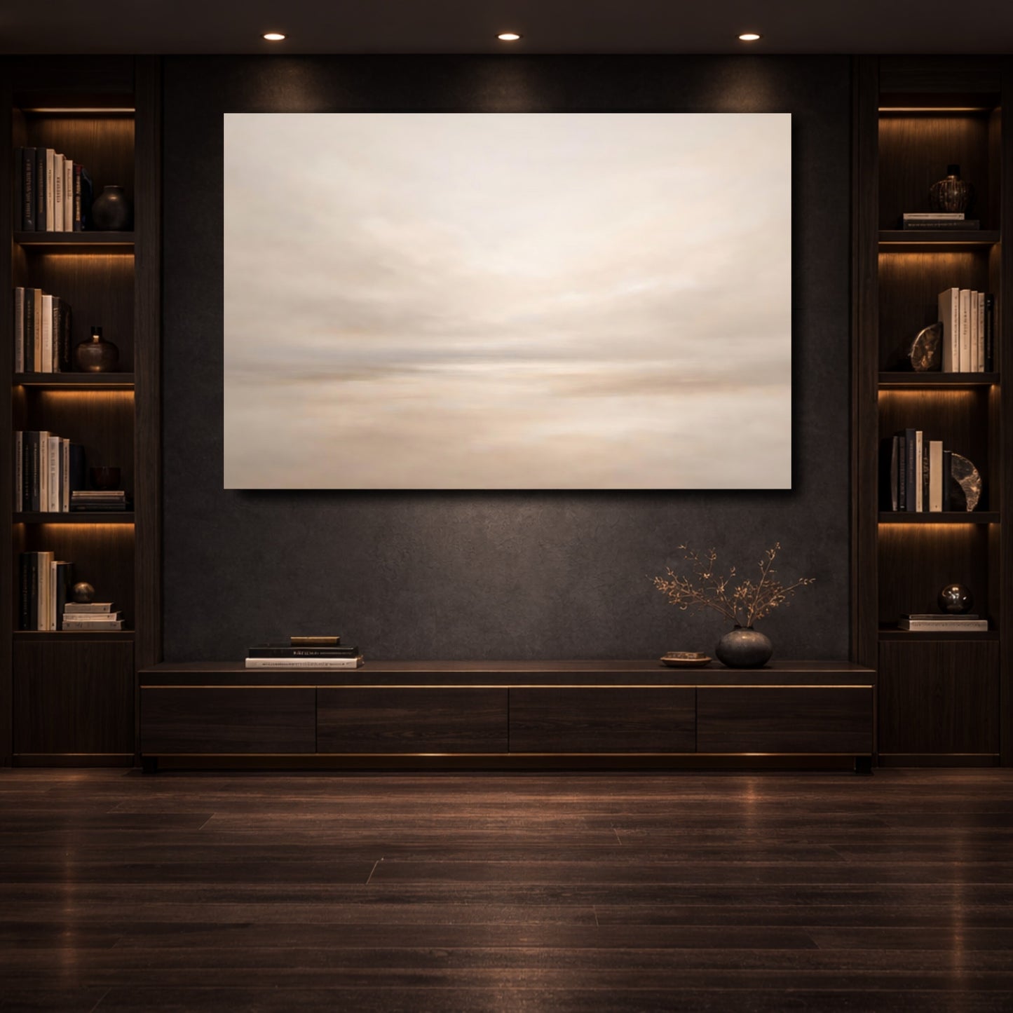 Mockup 3. Nature Abstract Sky Neutral Beige shown as stretched canvas wall art