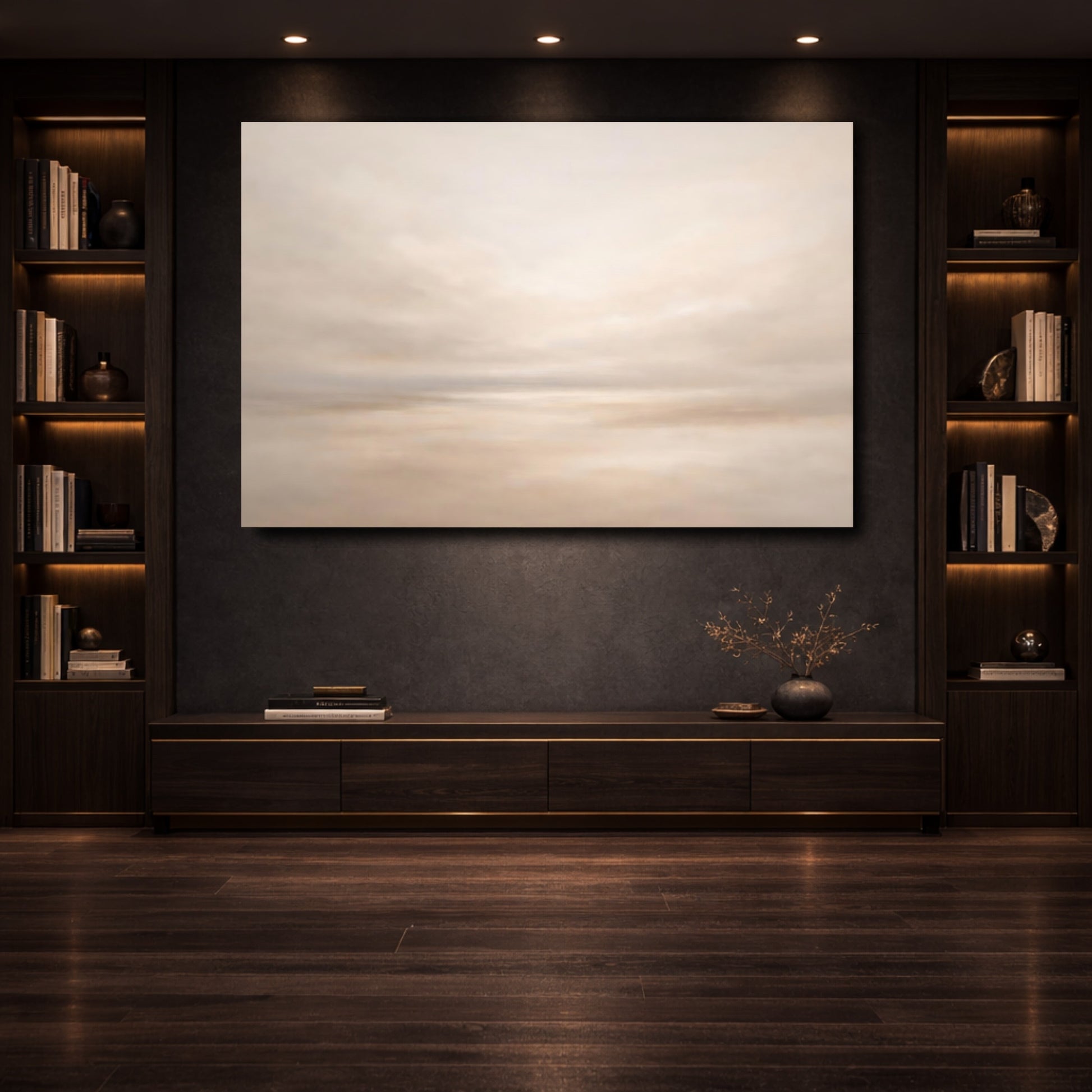 Mockup 3. Nature Abstract Sky Neutral Beige shown as stretched canvas wall art