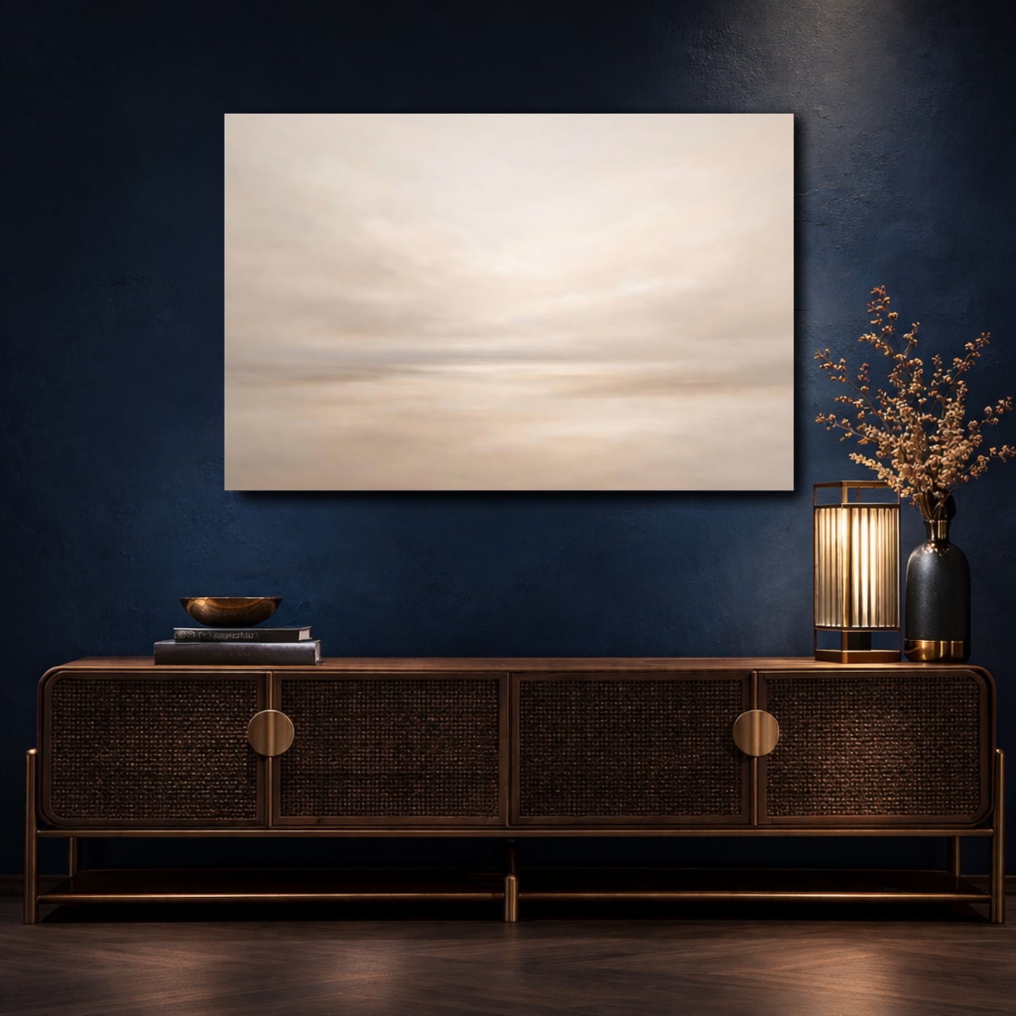 Mockup 4. Nature Abstract Sky Neutral Beige shown as stretched canvas wall art