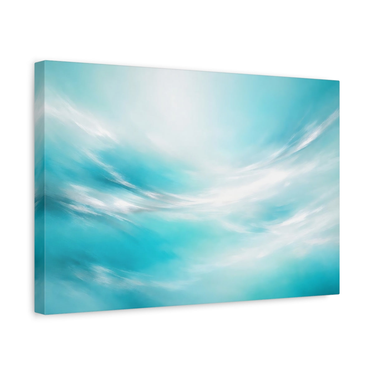 Side Mockup 4. Nature Abstract Sky Teal And White shown as stretched canvas wall art