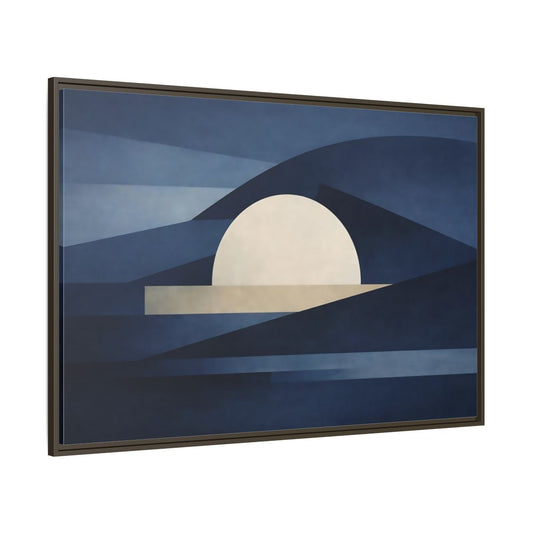 Main Mockup. Nature Abstract Sun Blue And Beige shown as stretched canvas wall art