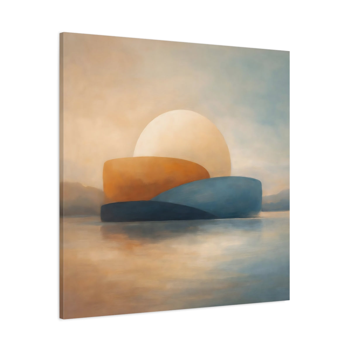 Main Mockup. Nature Abstract Sunset Coastal Sunset shown as stretched canvas wall art