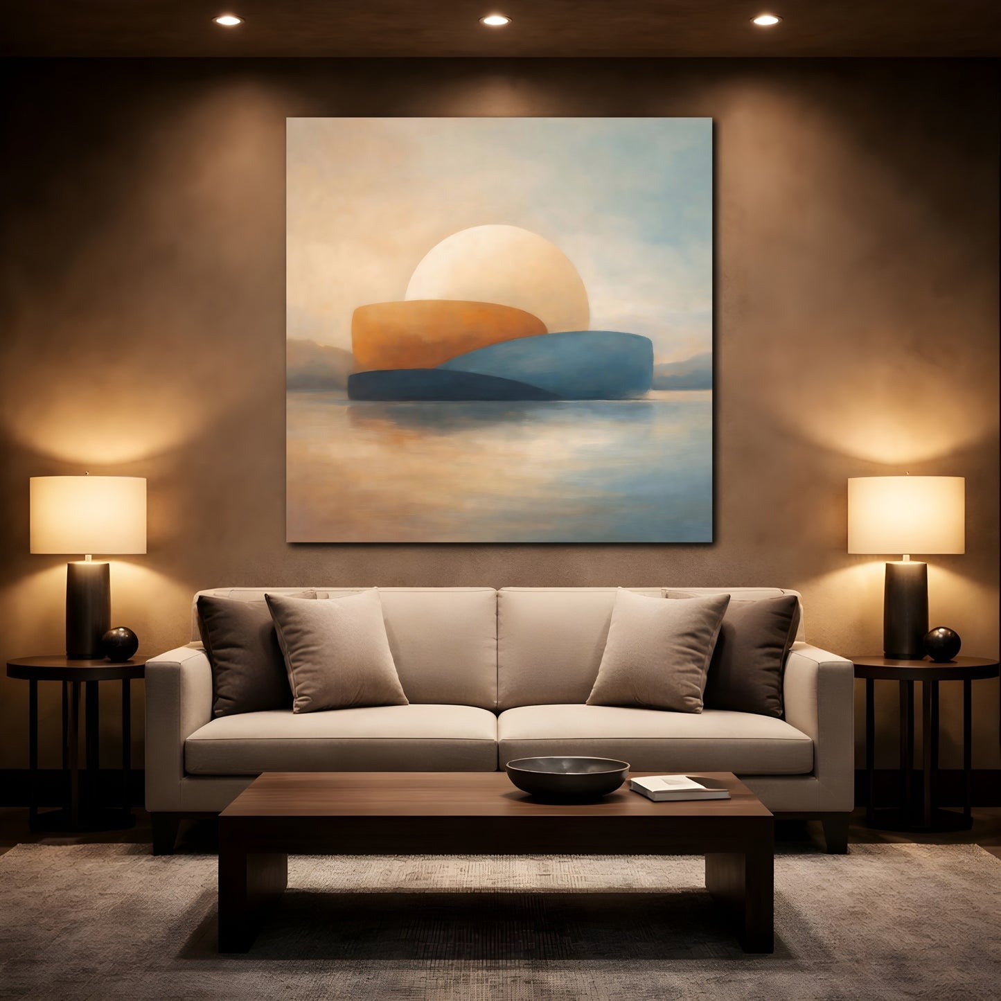 Mockup 2. Nature Abstract Sunset Coastal Sunset shown as stretched canvas wall art