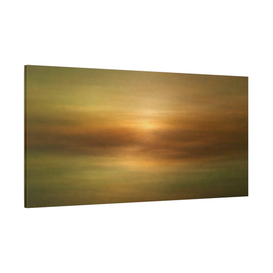 Main Mockup. Nature Abstract Sunset Gold And Green Abstract shown as stretched canvas wall art