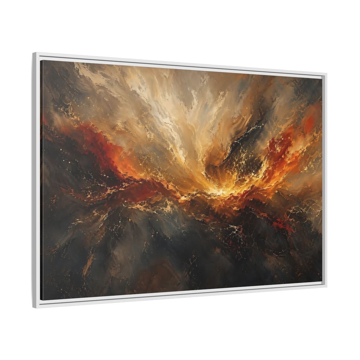 Nature Abstract Swirl Gold Grey Framed Canvas Wall Art Print – Living Room, Large - YesArtYes