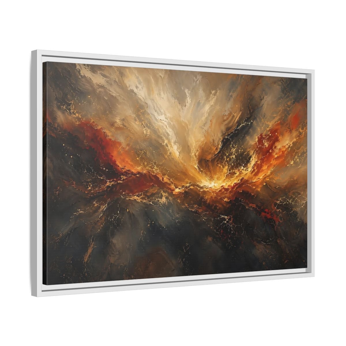 Nature Abstract Swirl Gold Grey Framed Canvas Wall Art Print – Living Room, Large - YesArtYes