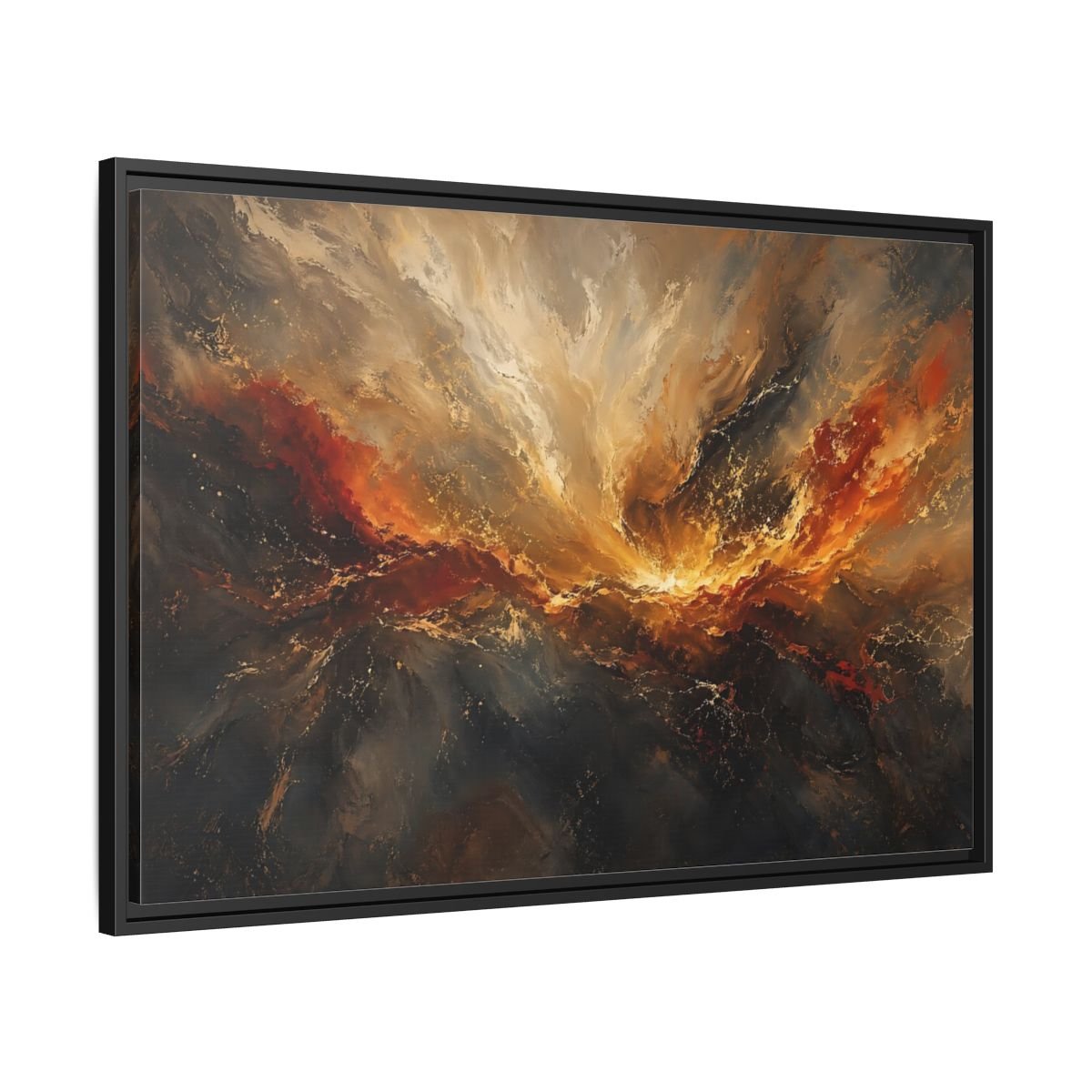 Nature Abstract Swirl Gold Grey Framed Canvas Wall Art Print – Living Room, Large - YesArtYes