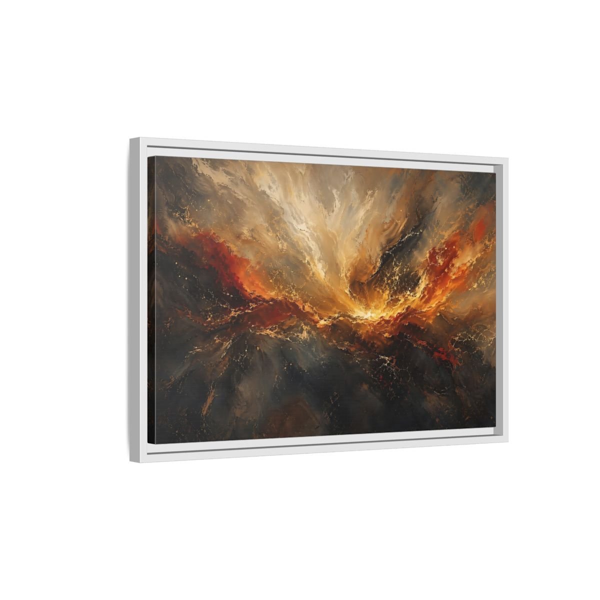 Nature Abstract Swirl Gold Grey Framed Canvas Wall Art Print – Living Room, Large - YesArtYes