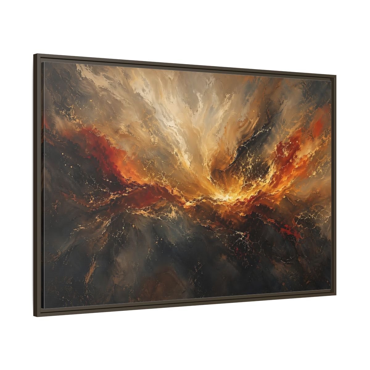 Nature Abstract Swirl Gold Grey Framed Canvas Wall Art Print – Living Room, Large - YesArtYes