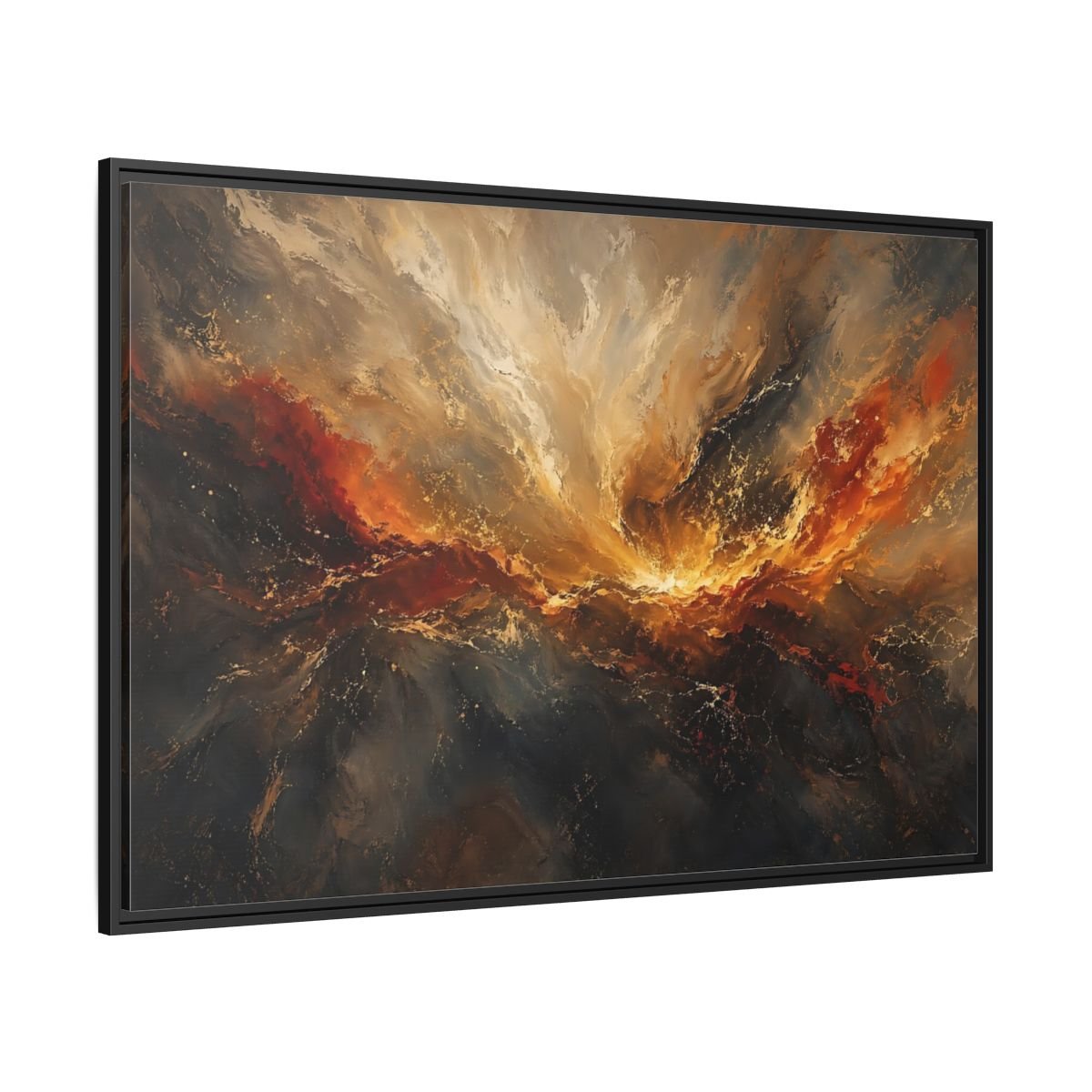 Nature Abstract Swirl Gold Grey Framed Canvas Wall Art Print – Living Room, Large - YesArtYes