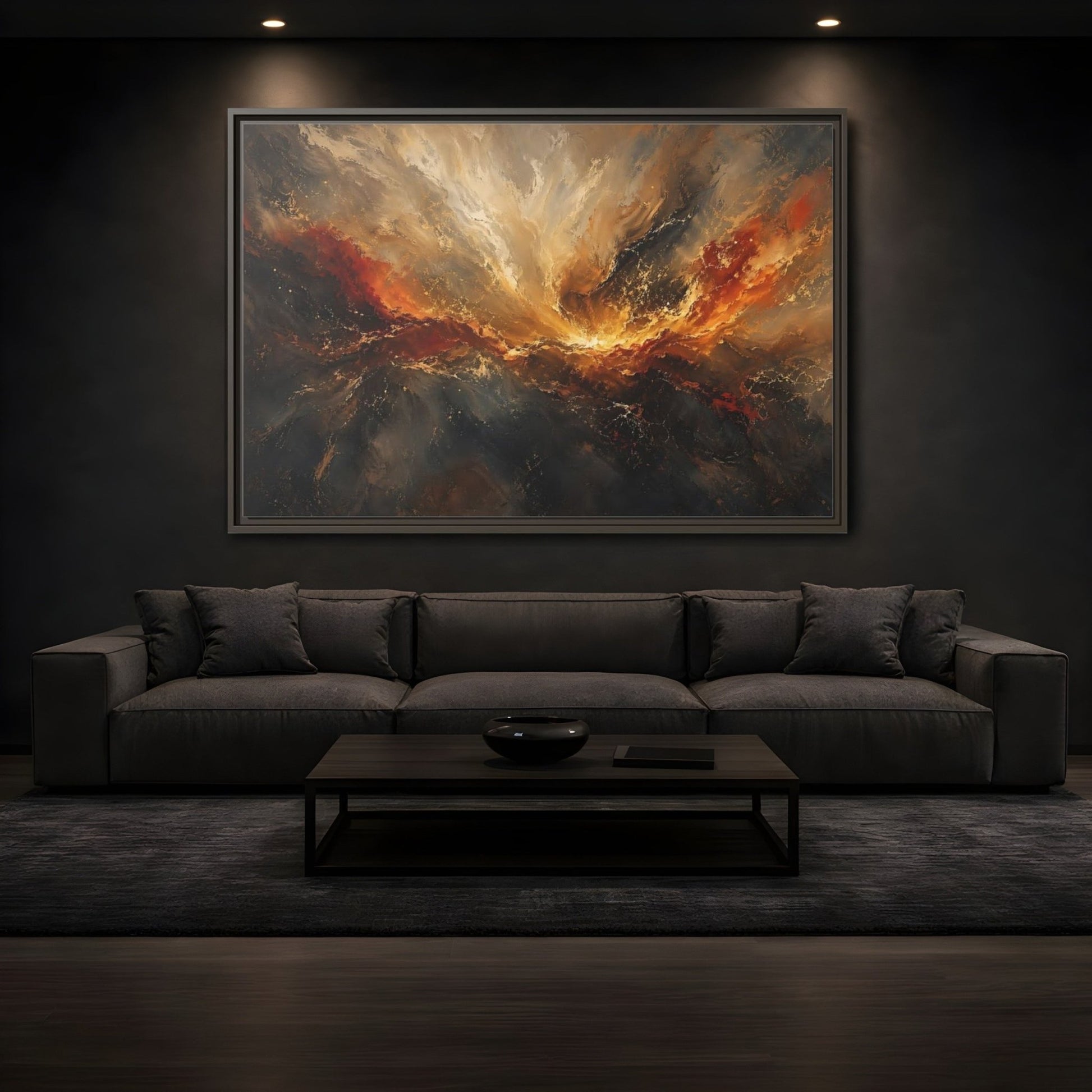 Nature Abstract Swirl Gold Grey Framed Canvas Wall Art Print – Living Room, Large - YesArtYes
