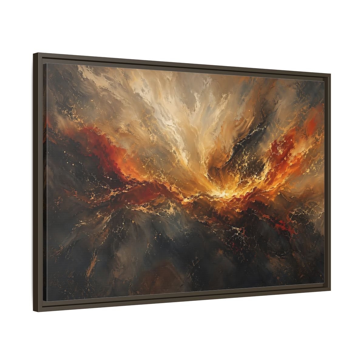 Nature Abstract Swirl Gold Grey Framed Canvas Wall Art Print – Living Room, Large - YesArtYes