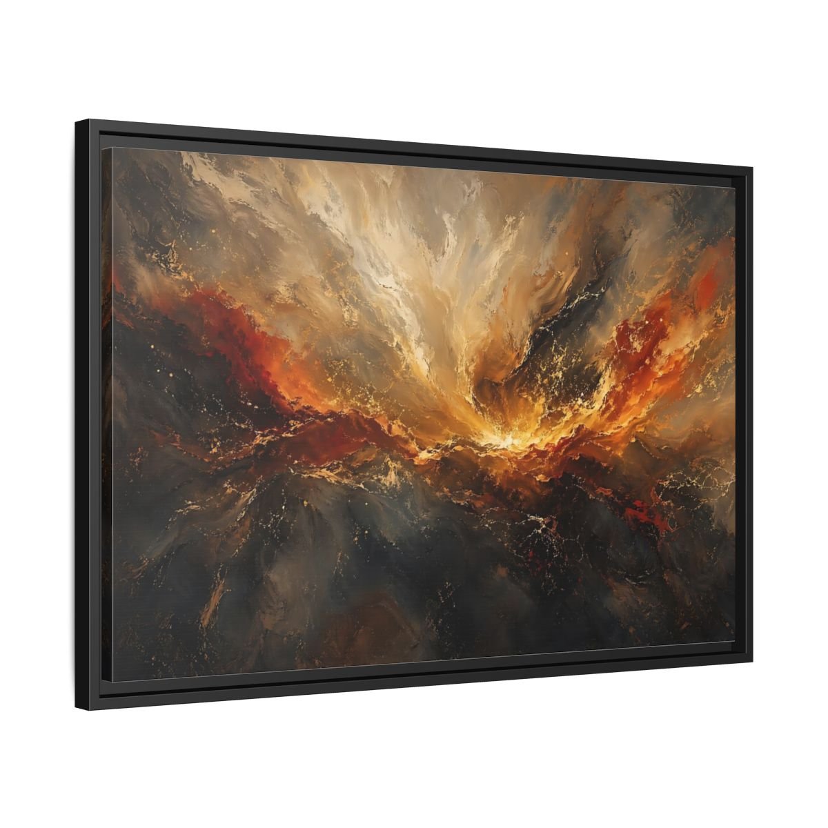 Nature Abstract Swirl Gold Grey Framed Canvas Wall Art Print – Living Room, Large - YesArtYes