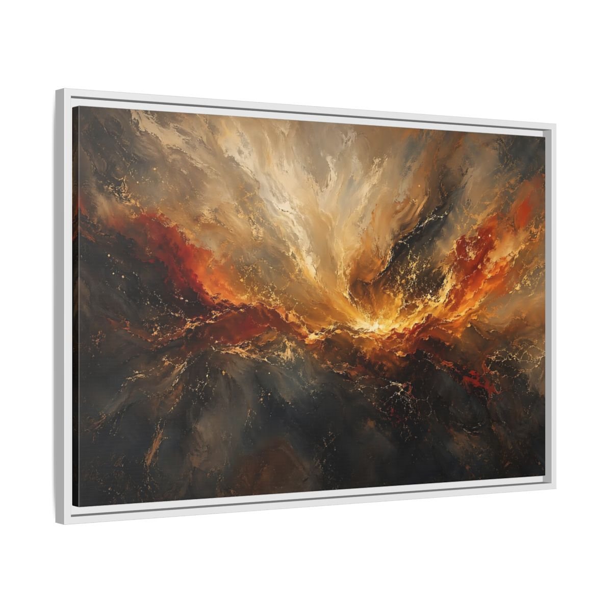 Nature Abstract Swirl Gold Grey Framed Canvas Wall Art Print – Living Room, Large - YesArtYes