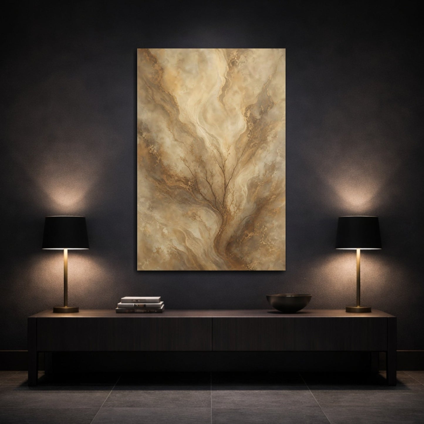 Nature Abstract Tree Brown Gold Canvas Print – Living Room, Above Console Table - YesArtYes