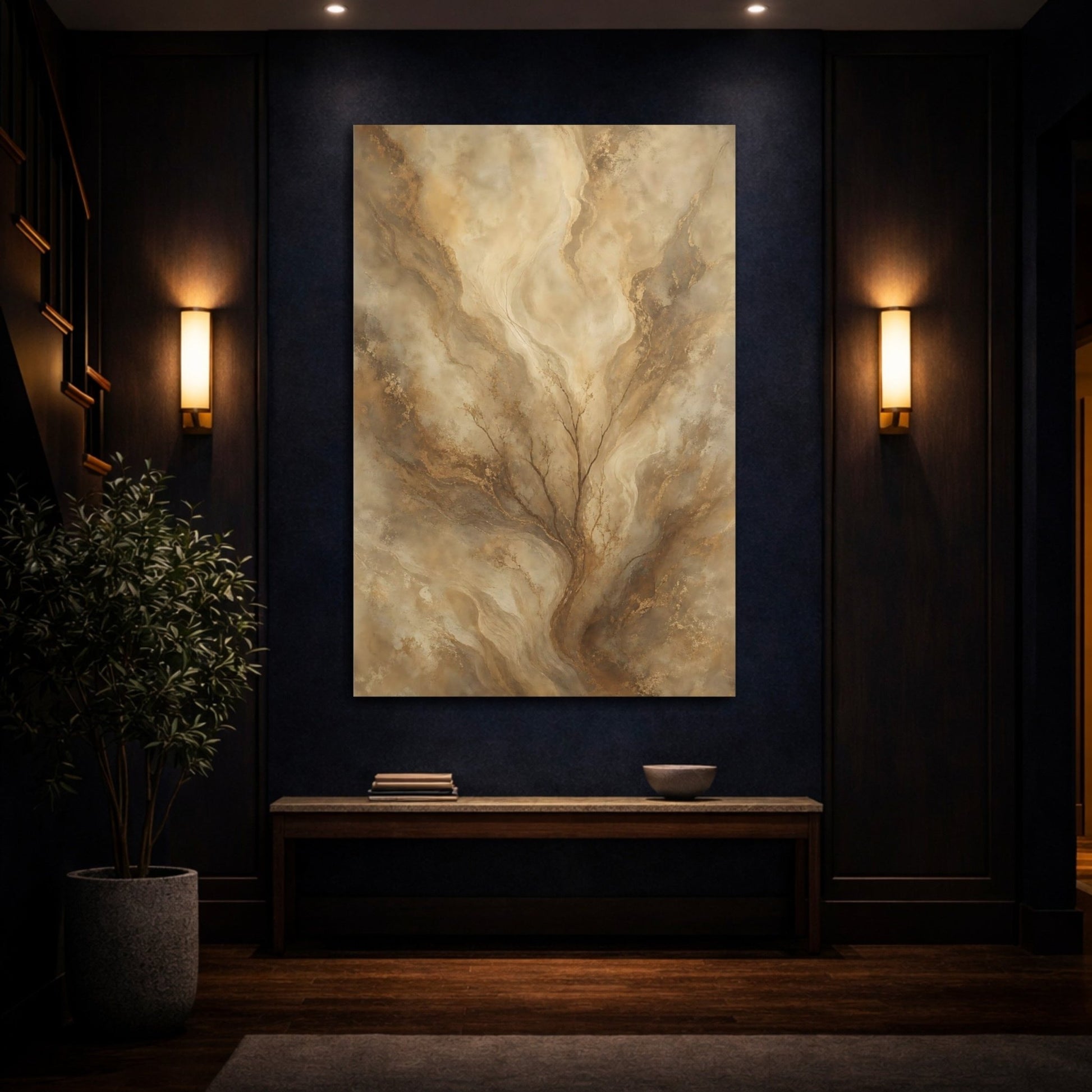 Nature Abstract Tree Brown Gold Canvas Print – Living Room, Above Console Table - YesArtYes